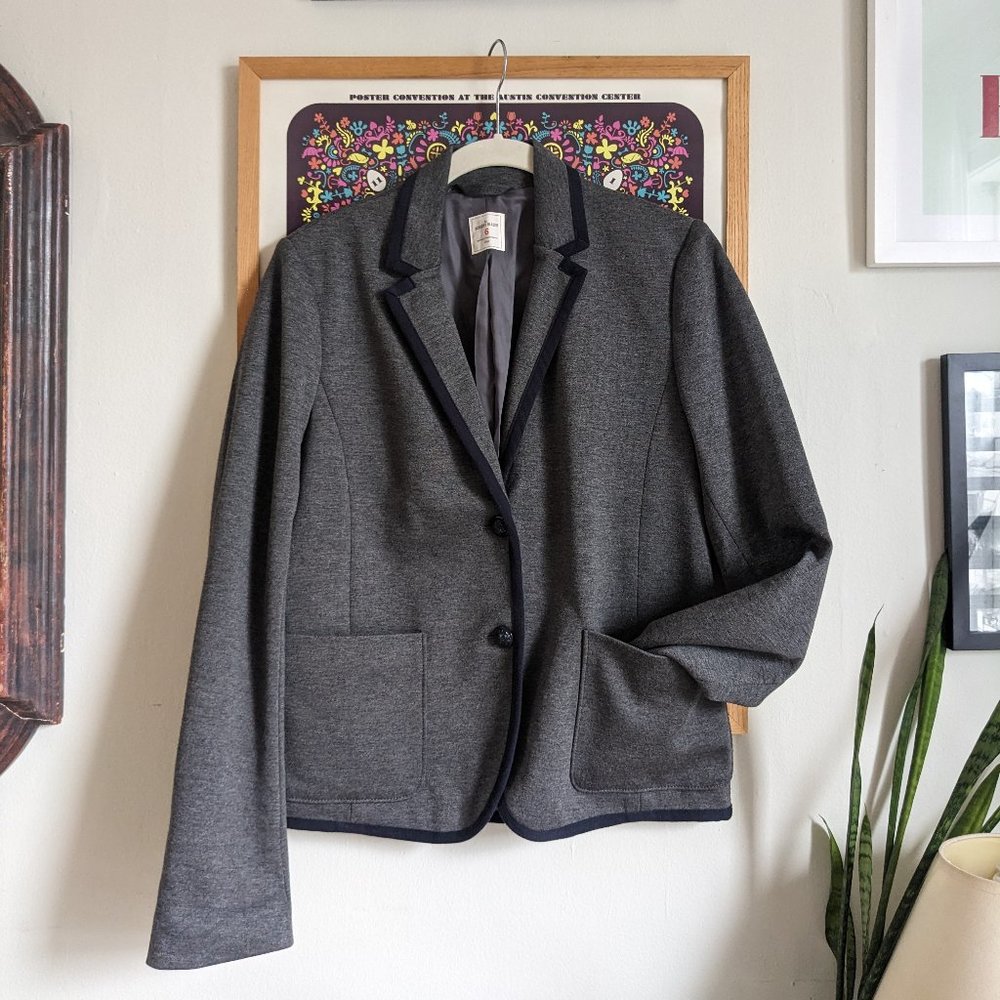 Gap Academy Knit Blazer NWOT Women Size 6 Boxy Cropped Charcoal Grey